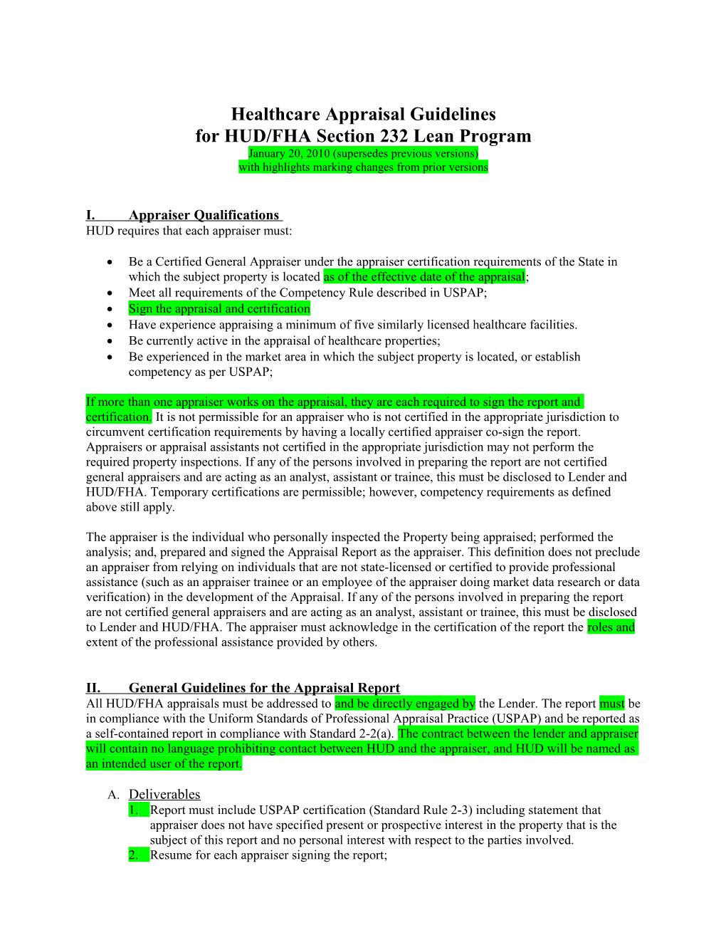 Healthcare Appraisal Guidelinesforhud/FHA Section 232Lean Program