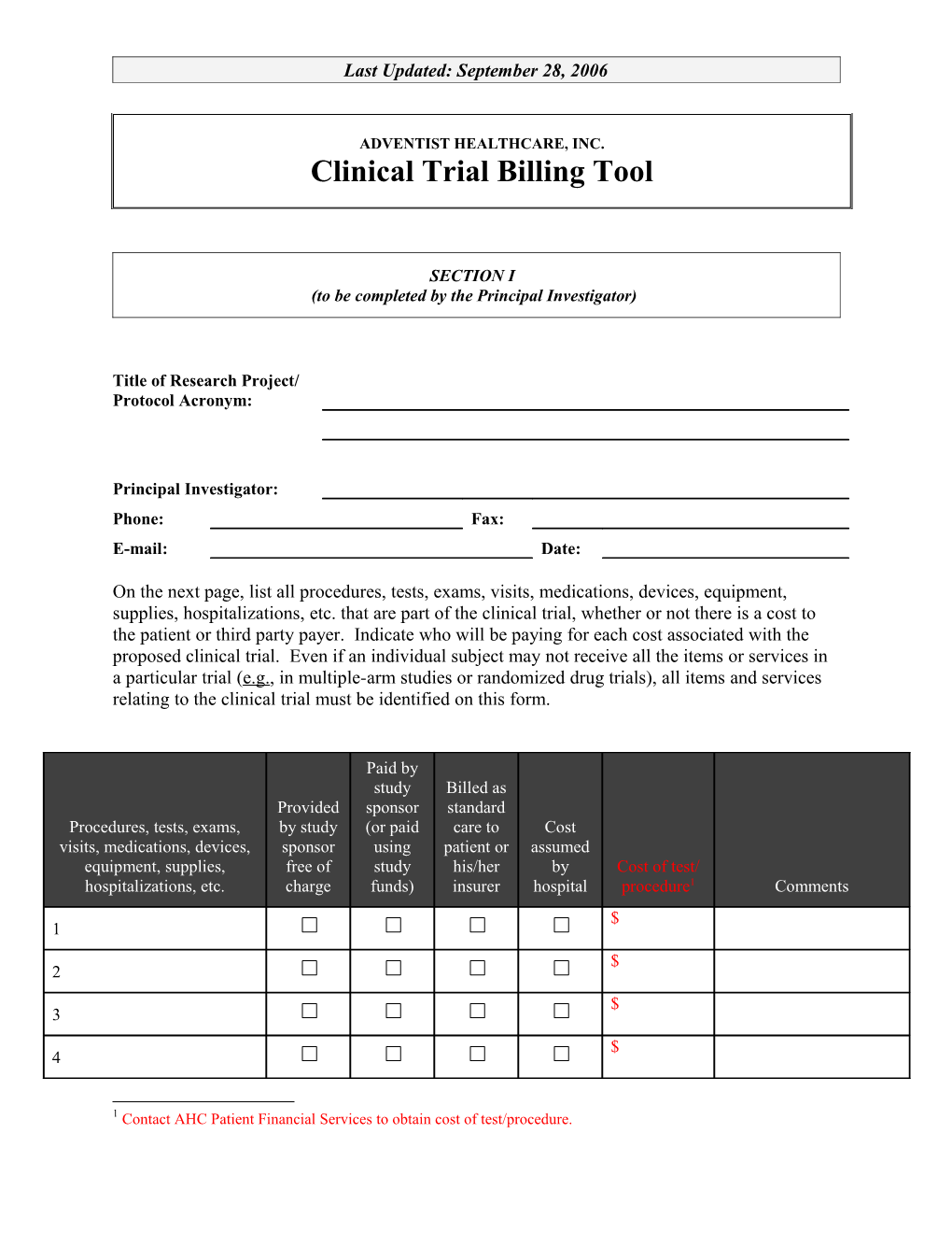 Adventist Healthcare Informed Consent Checklist