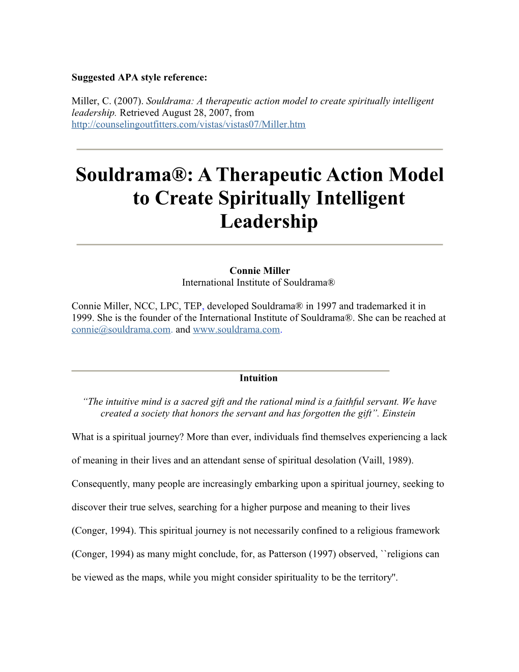 Souldrama: a Therapeutic Action Model to Create Spiritually Intelligent Leadership