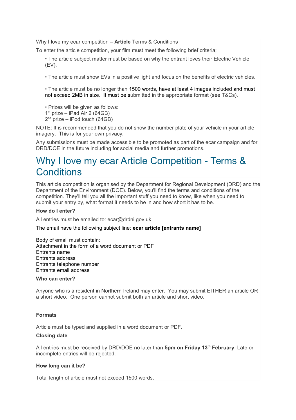 Why I Love My Ecar Competition Article Terms & Conditions