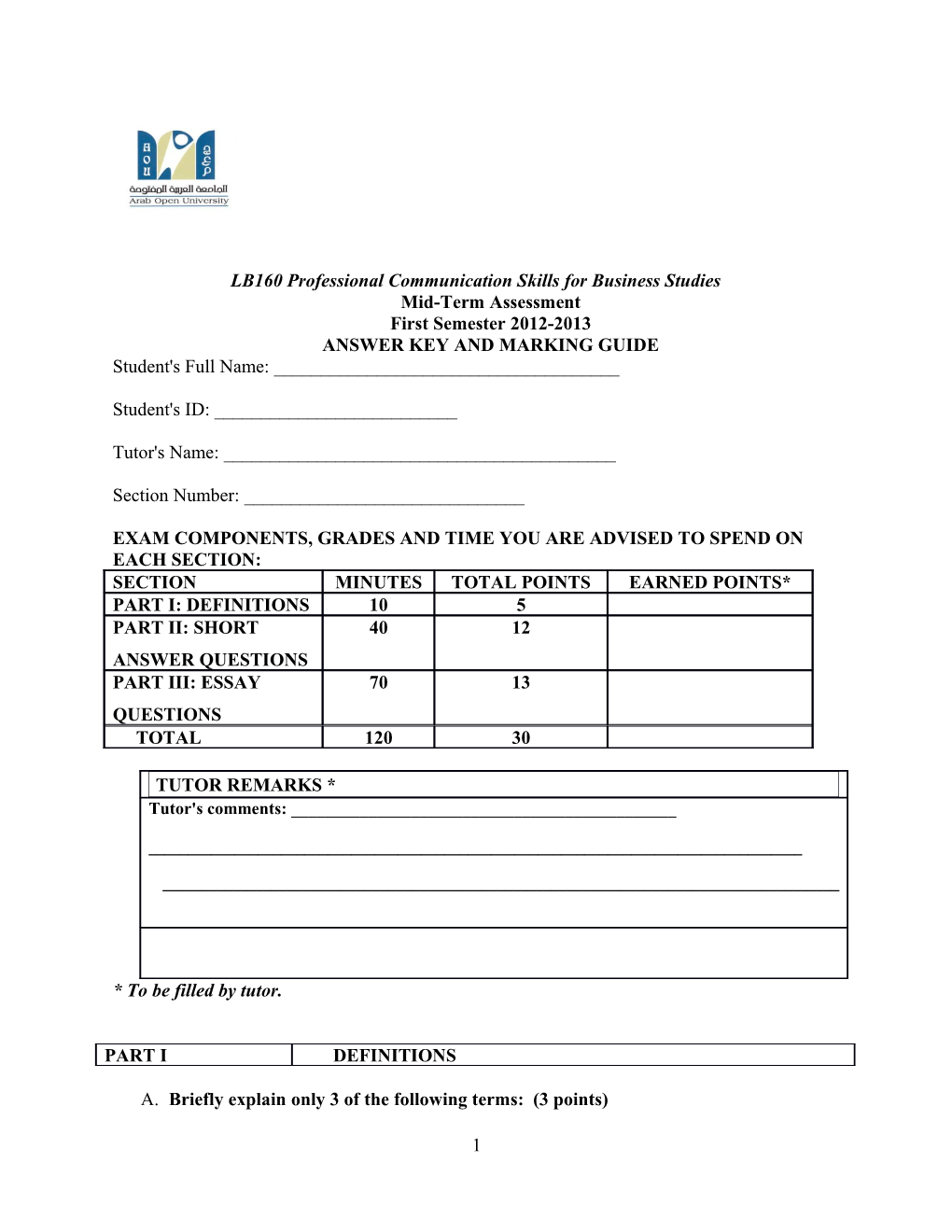 LB160 Professional Communication Skills for Business Studies