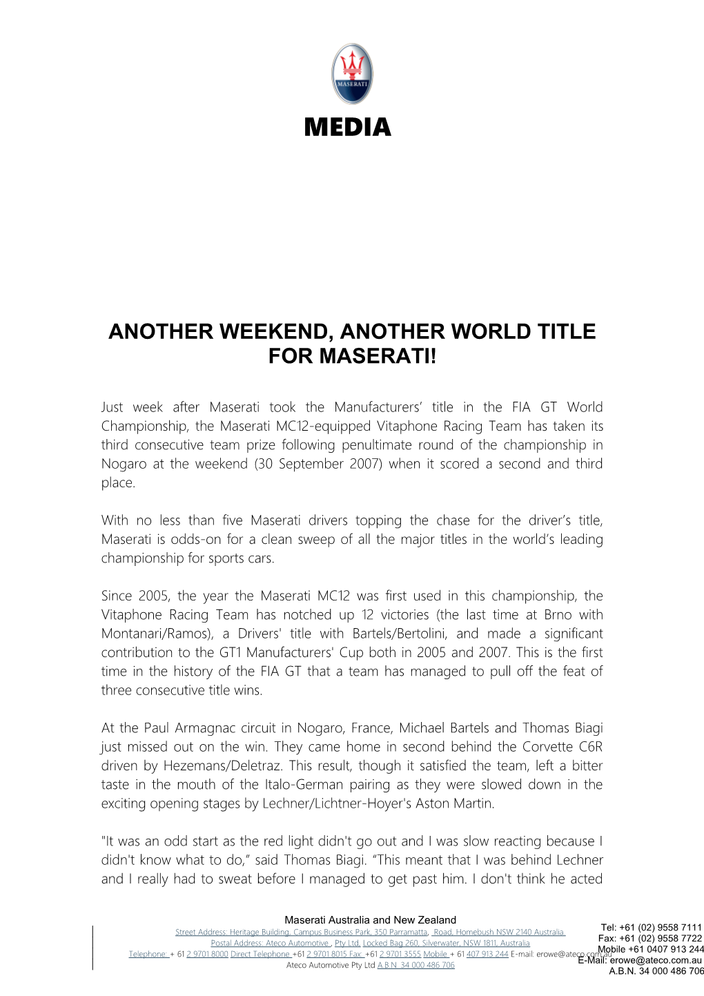 Another Weekend, Another World Title for Maserati!