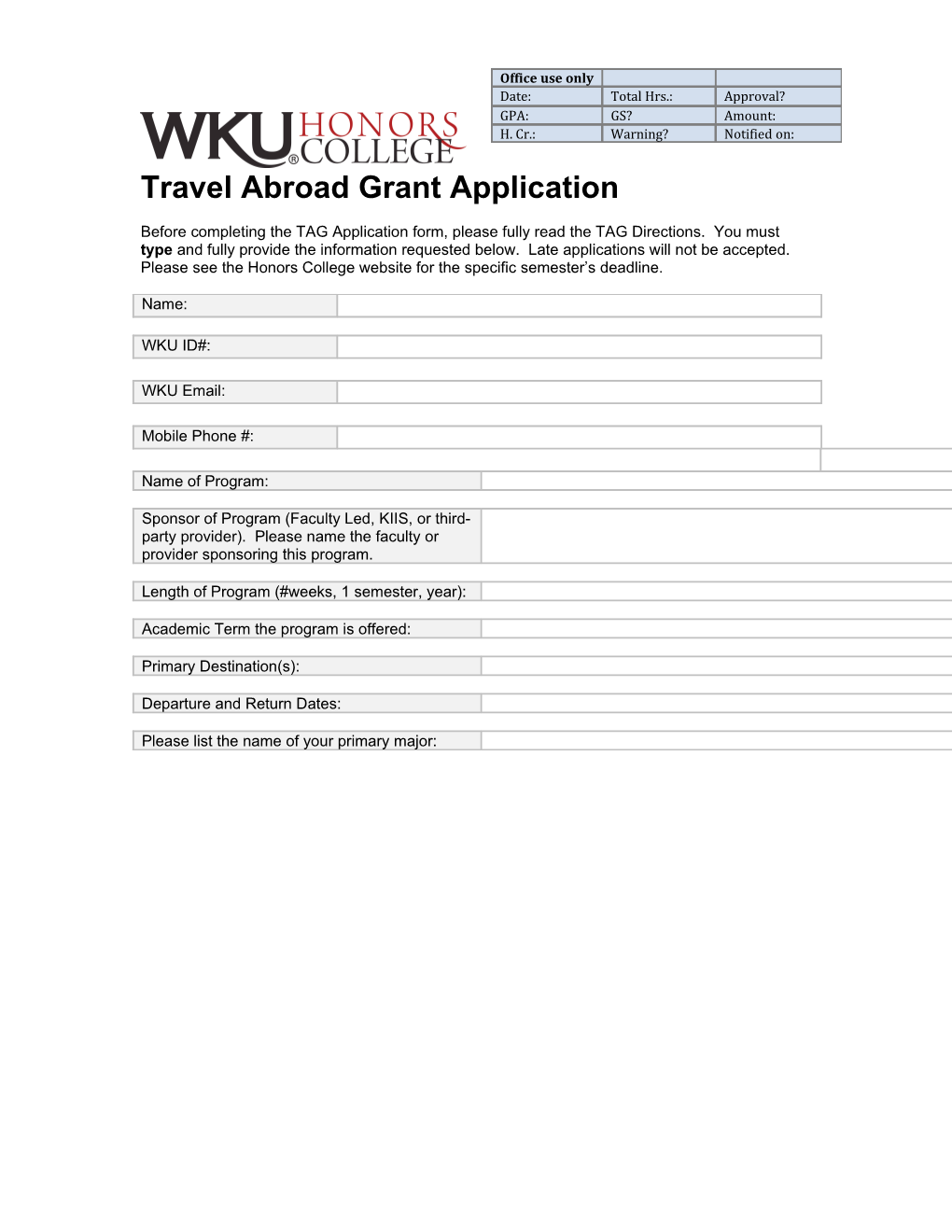 Travel Abroad Grant Application