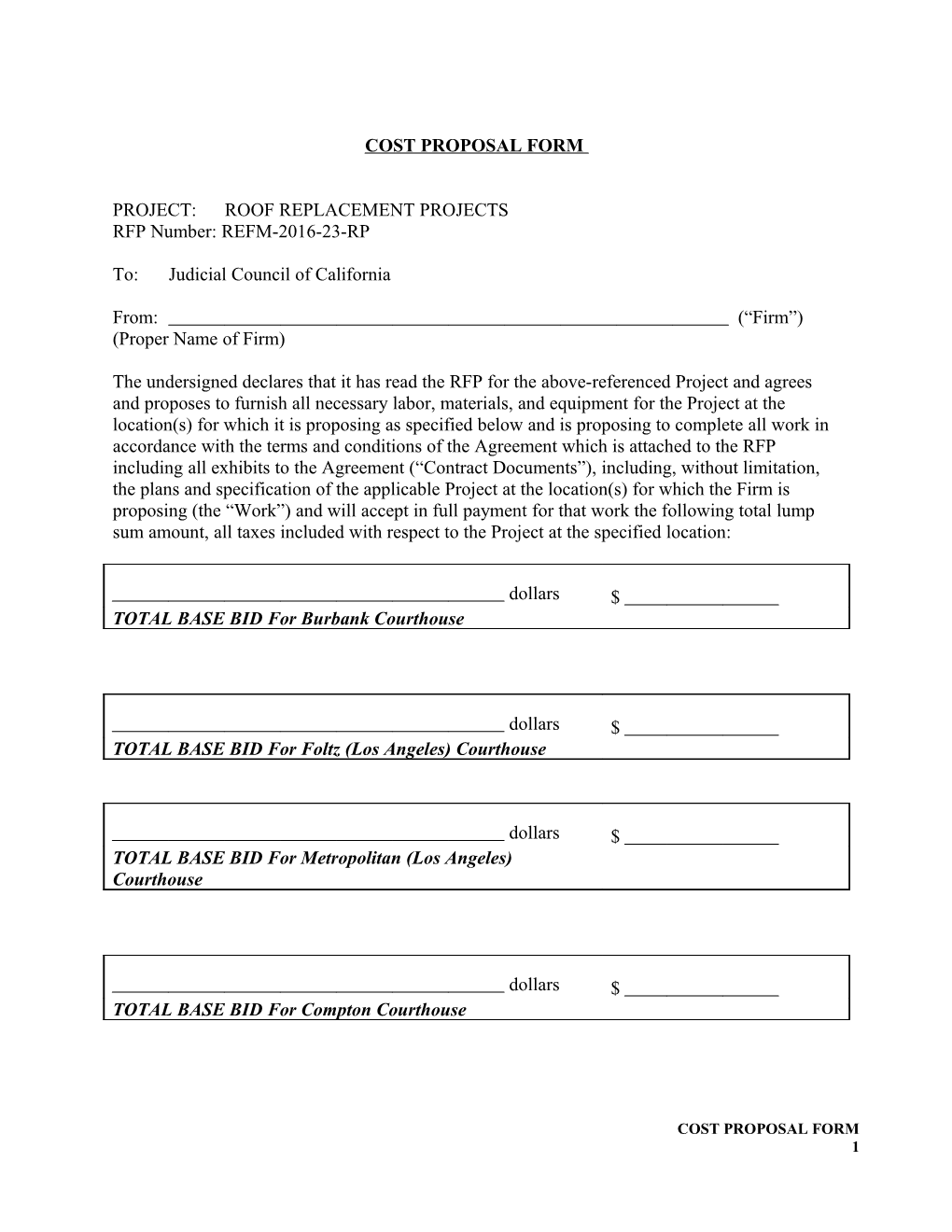Cost Proposal Form