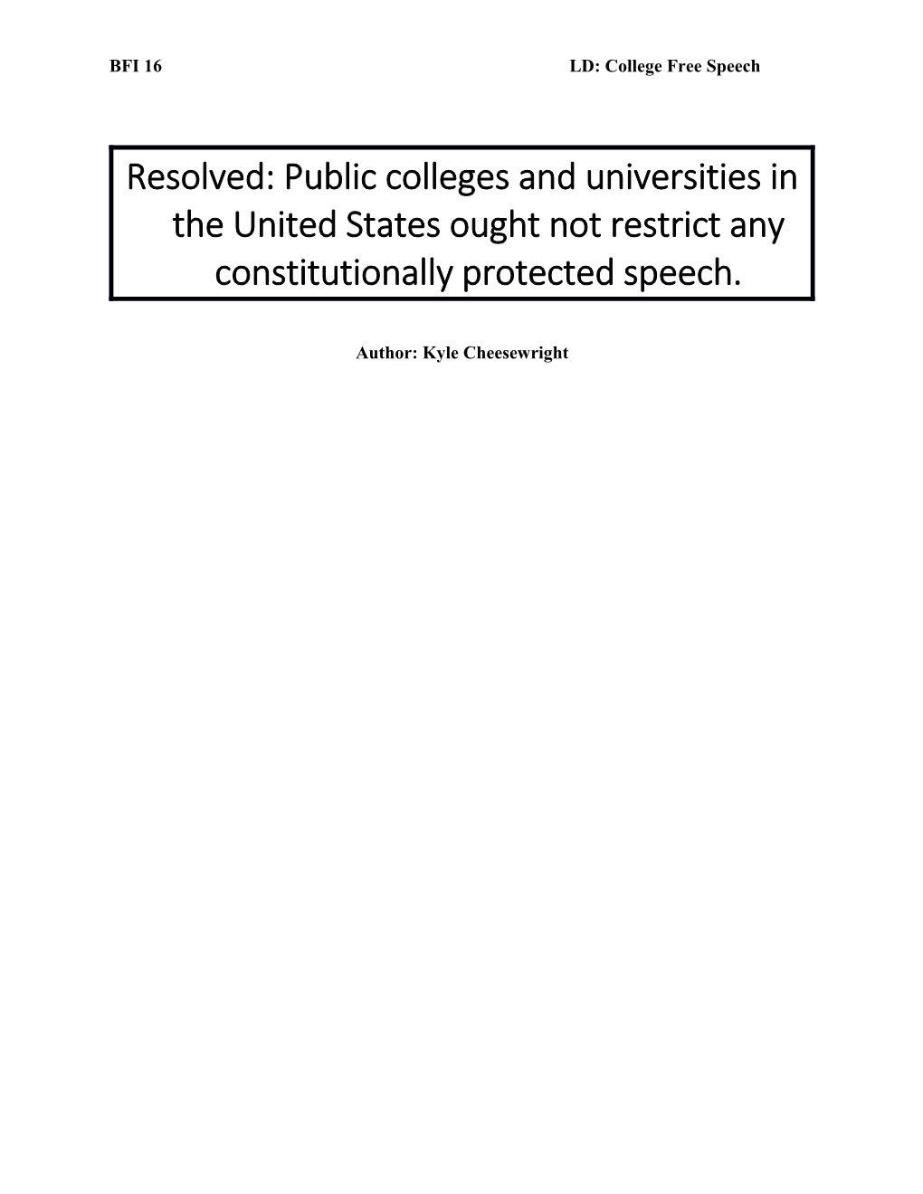 BFI 16LD: College Free Speech