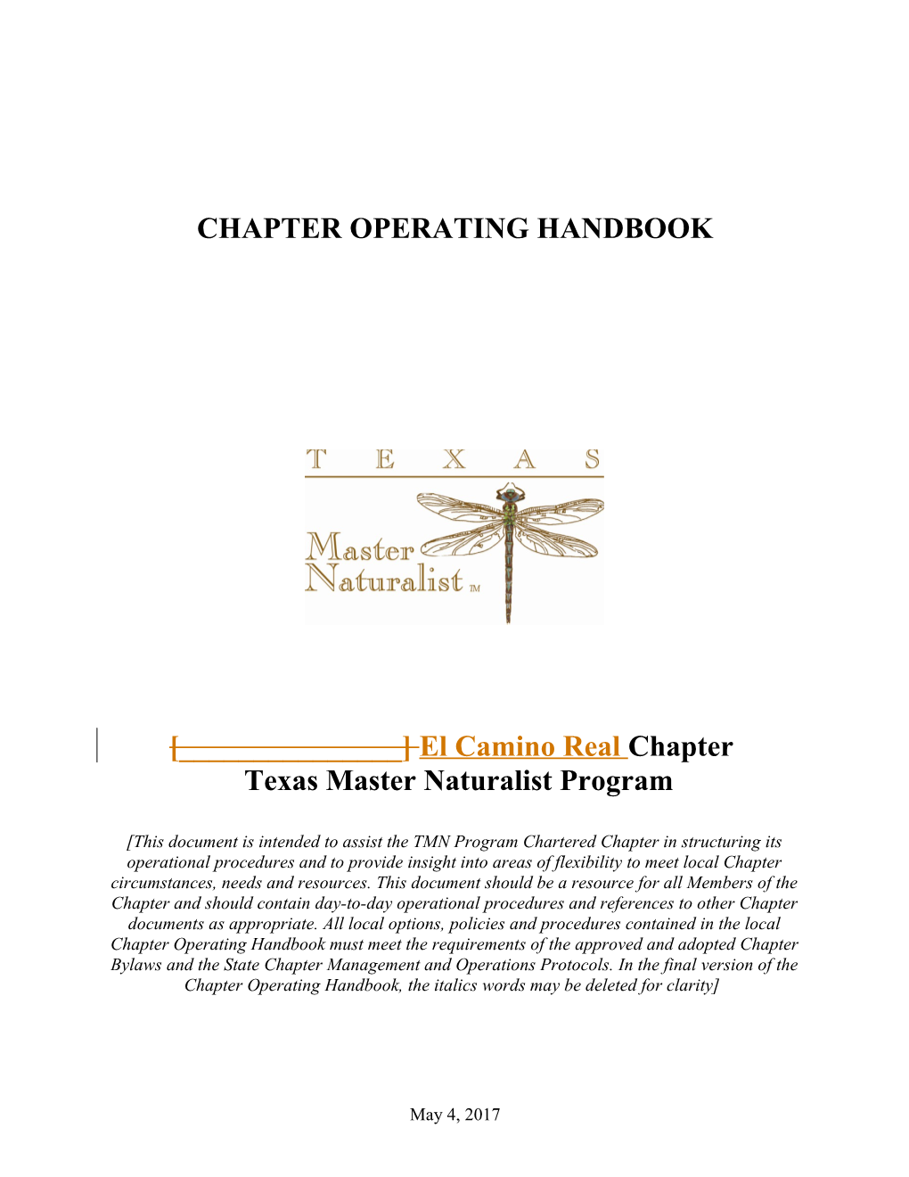 Bylaws of the ______ Chapter of the Texas Master Naturalist Program