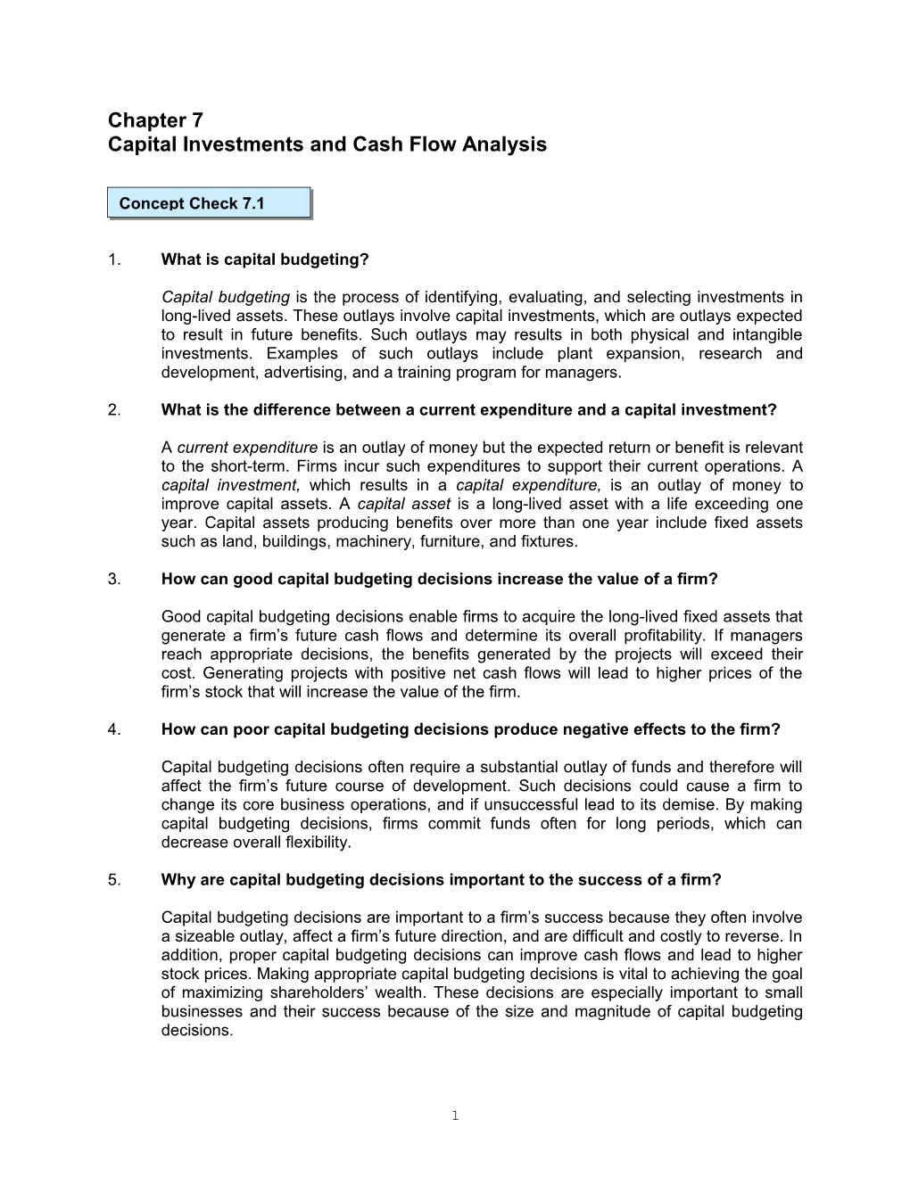 Capital Investments and Cash Flow Analysis