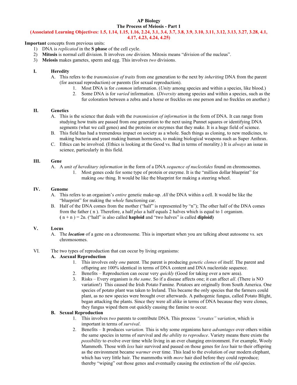 The Process of Meiosis- Part 1