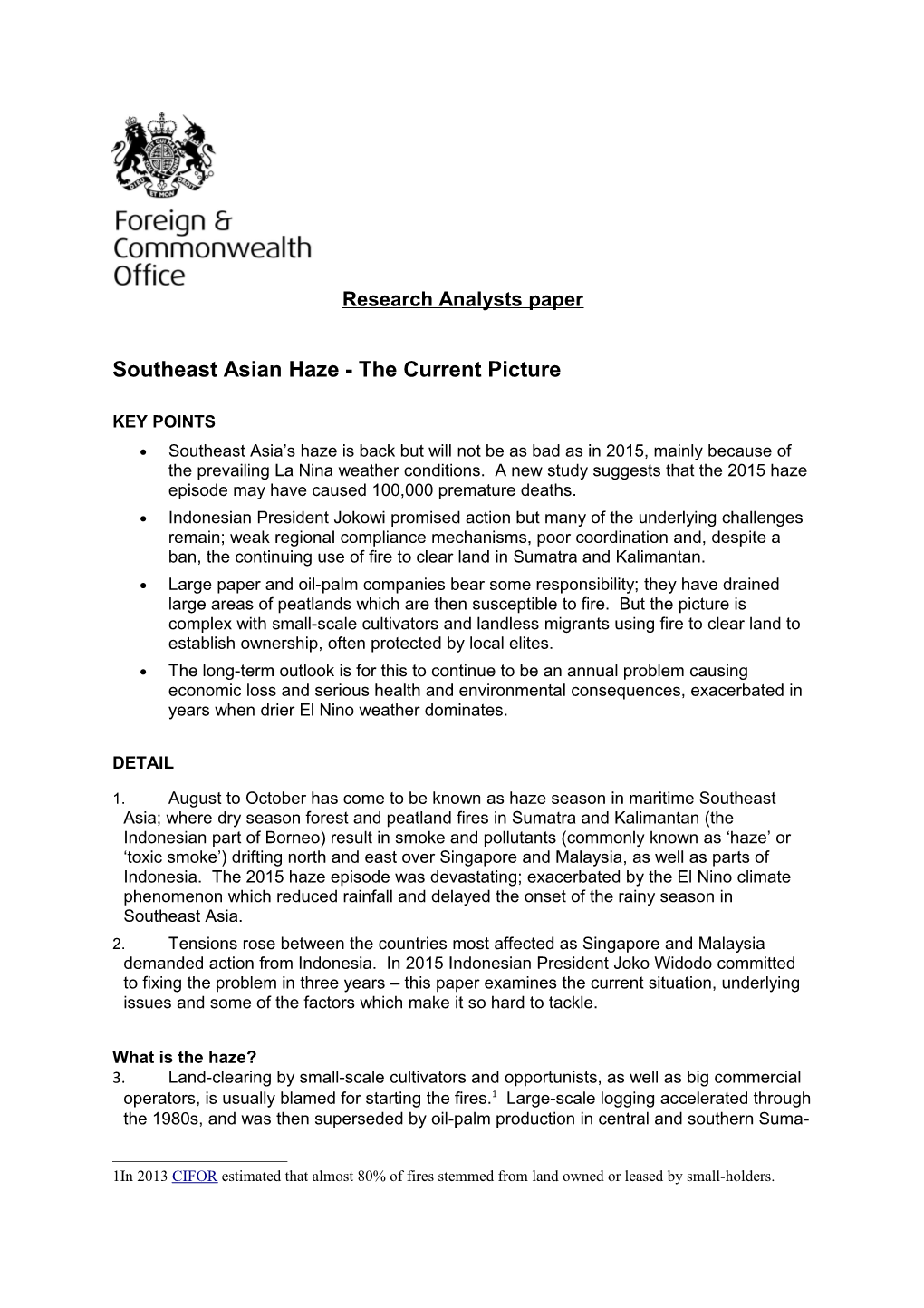 Southeast Asian Haze - the Current Picture