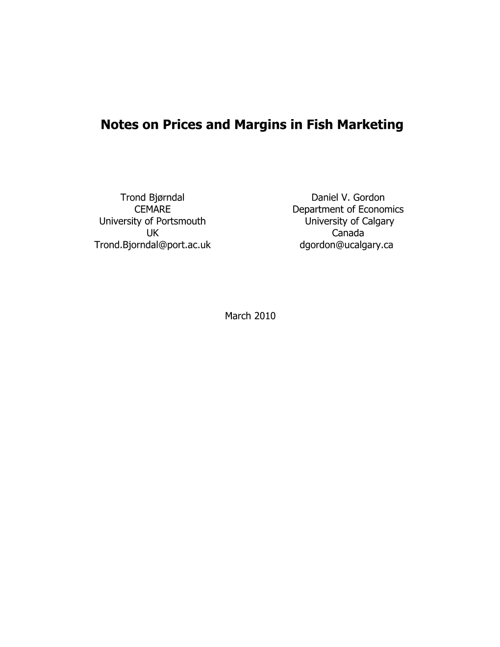 Notes on Prices and Margins in Fish Marketing