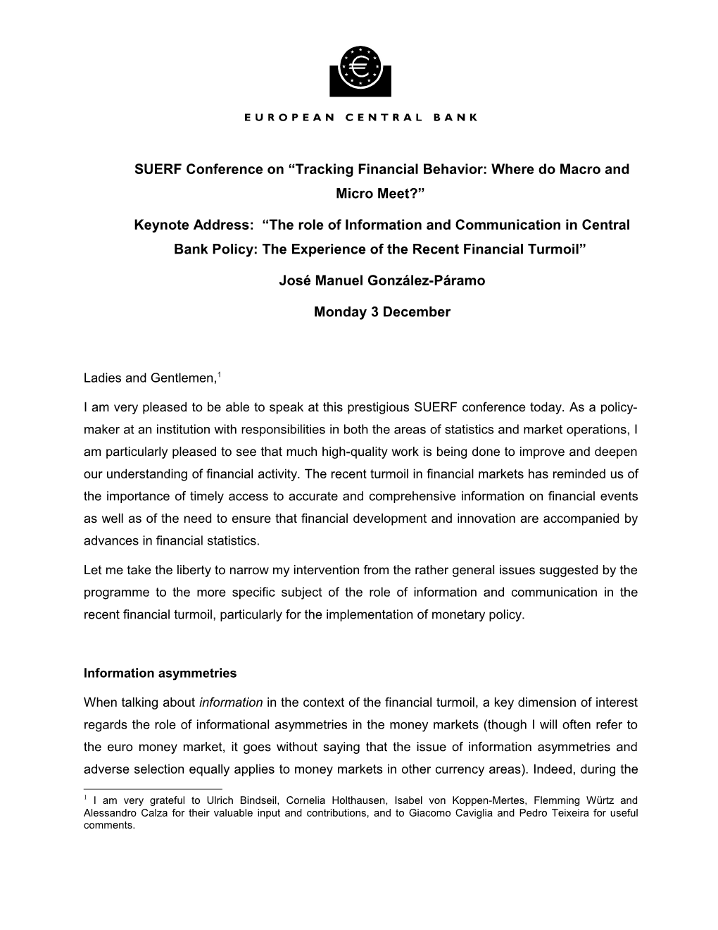 Outline of Speech for Money Market Workshop