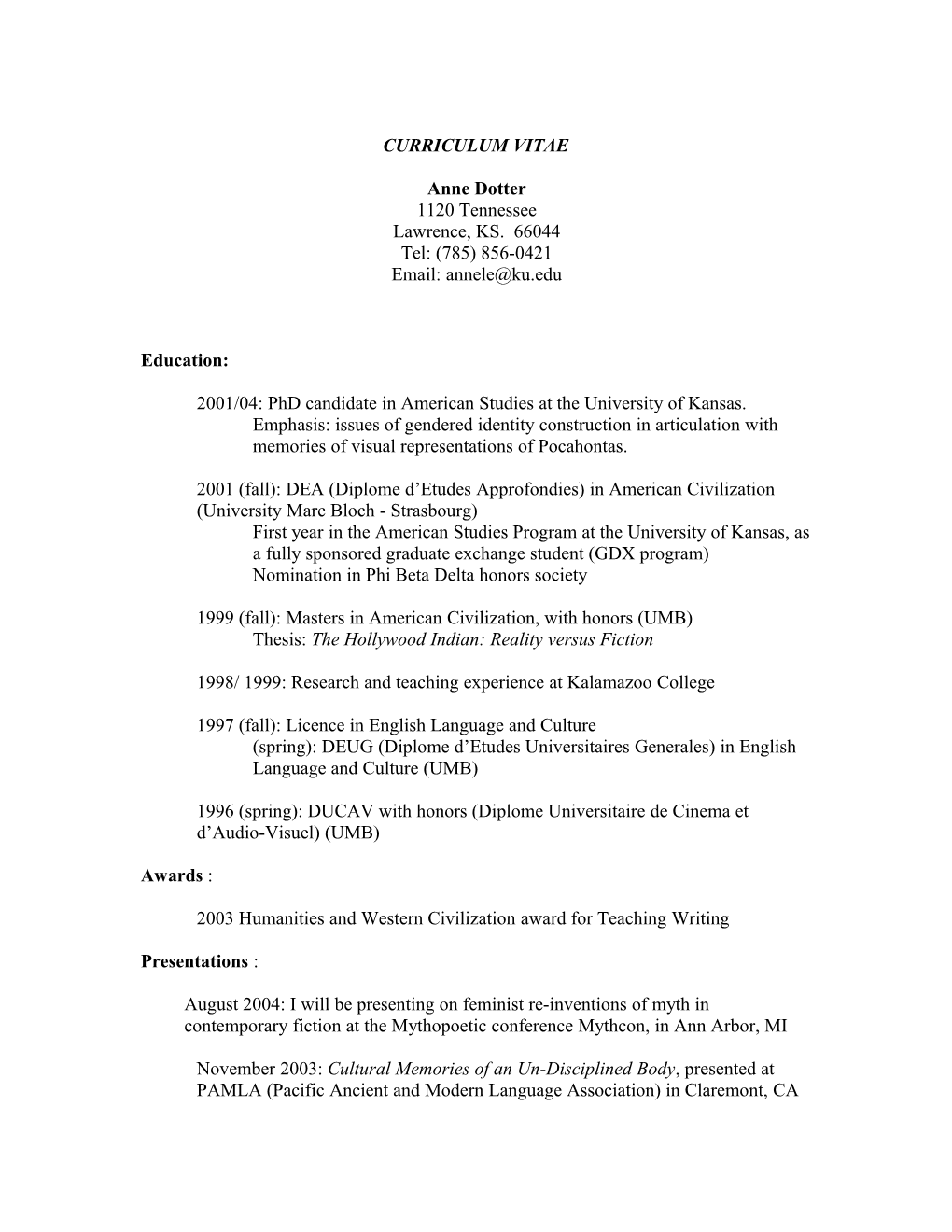 Anne Dotter's CV