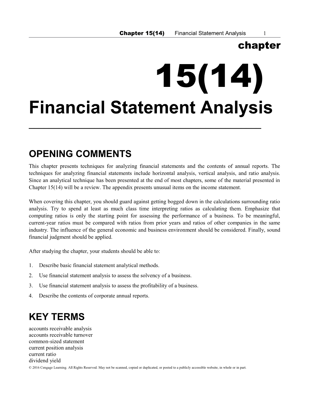 Chapter 15(14) Financial Statement Analysis 1