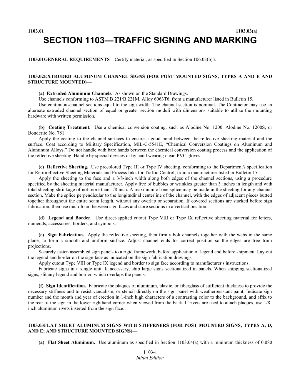 Section 1003-Traffic Signing and Marking