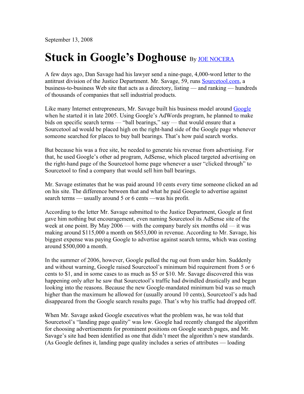 Stuck in Google S Doghouse by JOE NOCERA