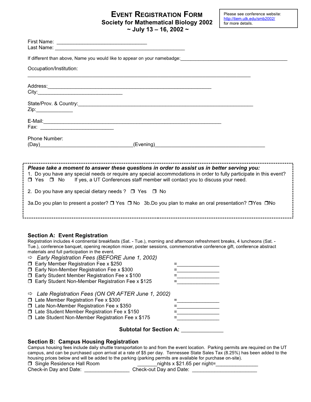Event Registration Form - for Tax Exempt Institutions