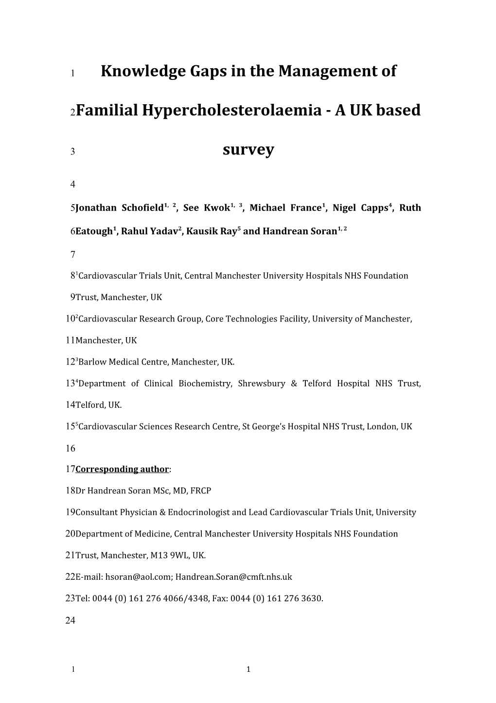 Familial Hypercholesterolaemia Knowledge and the Effect of Education