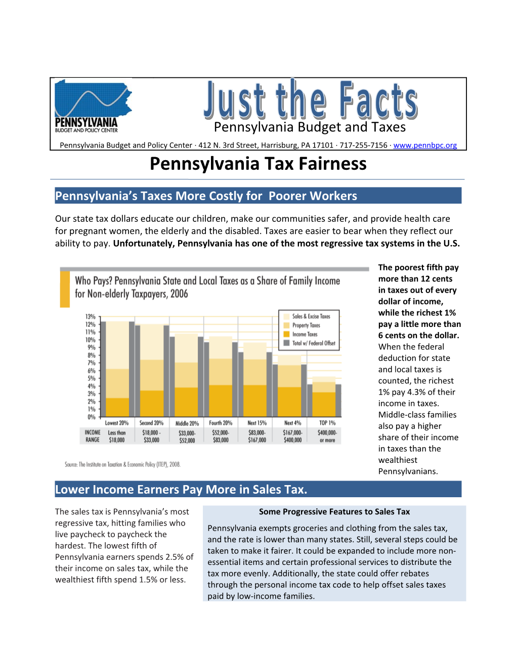 Pennsylvania S Taxes More Costly for Poorer Workers