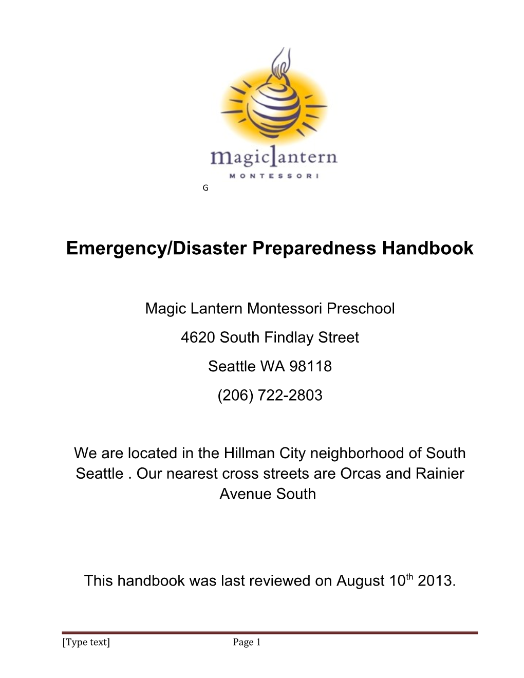 Emergency/Disaster Preparedness Handbook