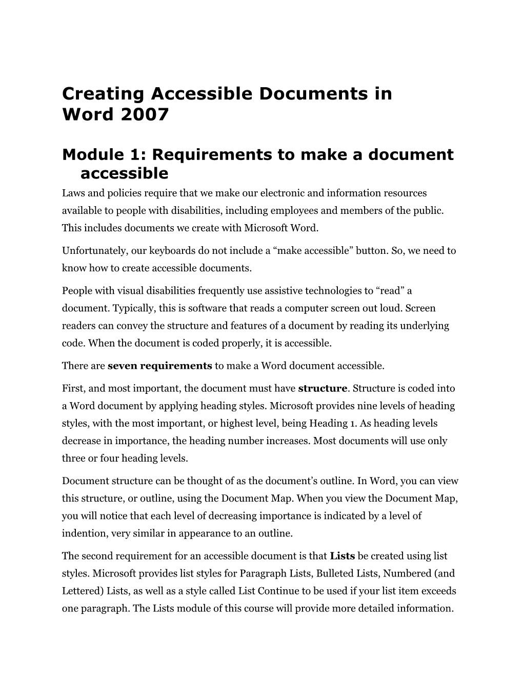 Module 1: Requirements to Make a Document Accessible