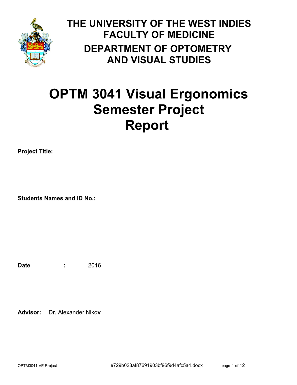 OPTM 3041 Visual Ergonomics