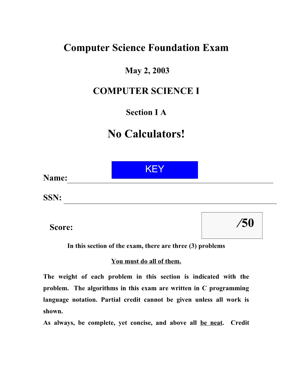 Computer Science Foundation Exam