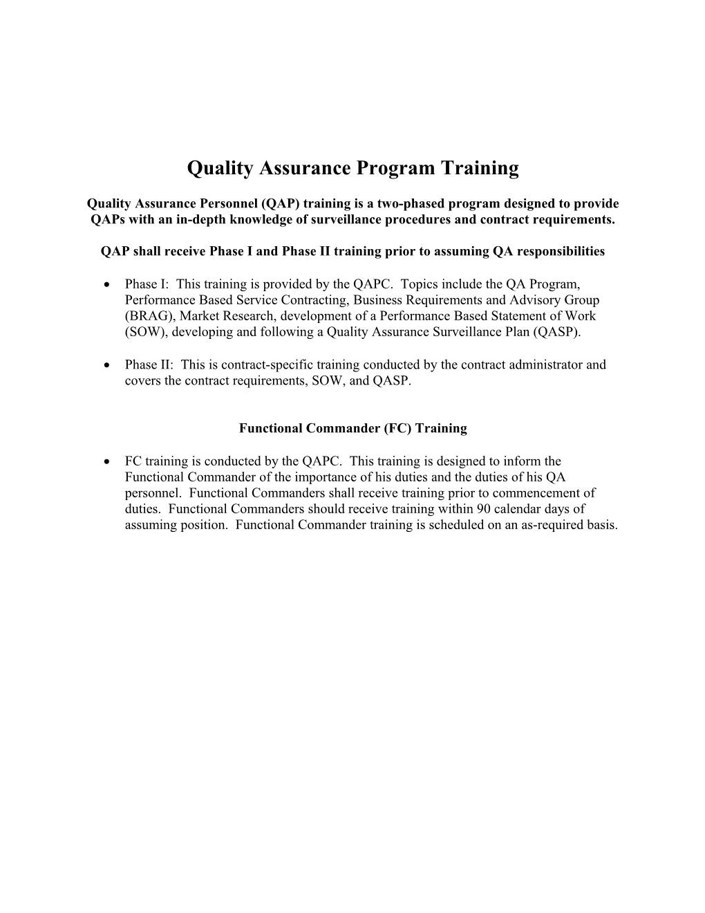 Quality Assurance Program Training