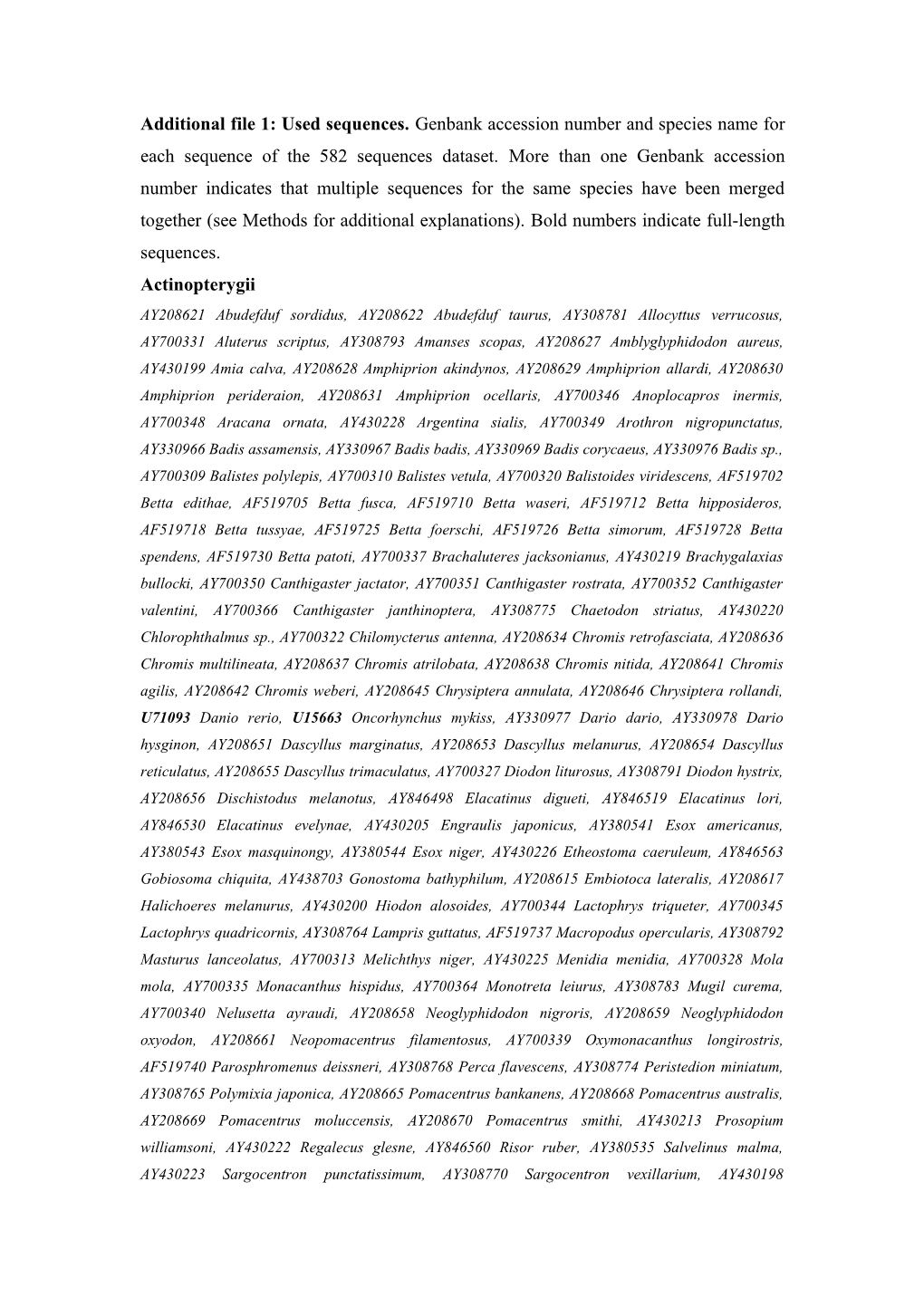 Additional File 1: Used Sequences. Genbank Accession Number and Species Name for Each