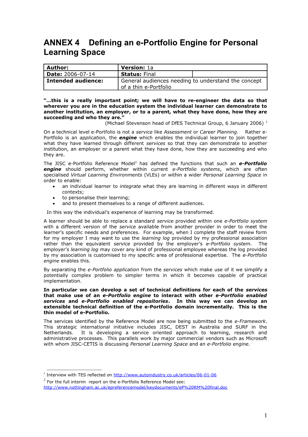 The E-Portfolio Reference Model