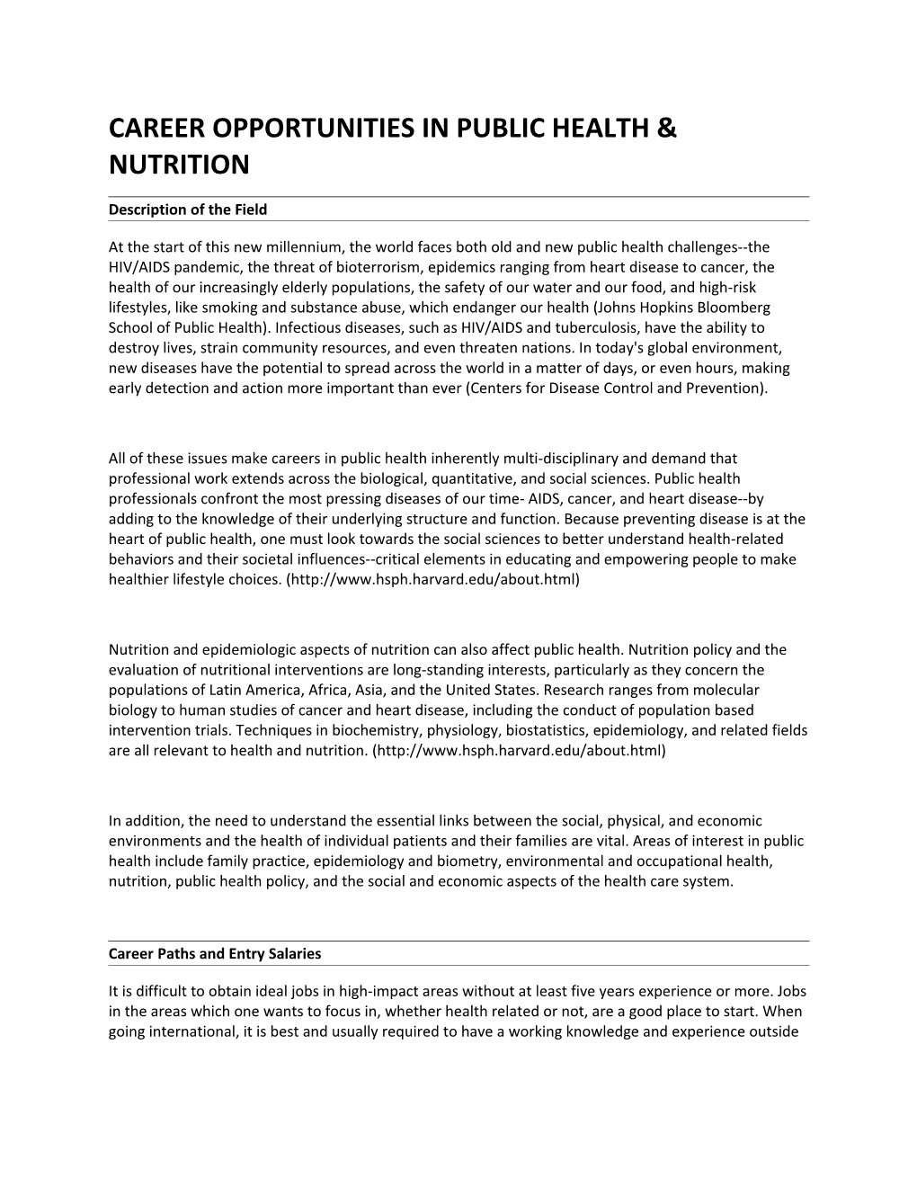 Career Opportunities in Public Health & Nutrition