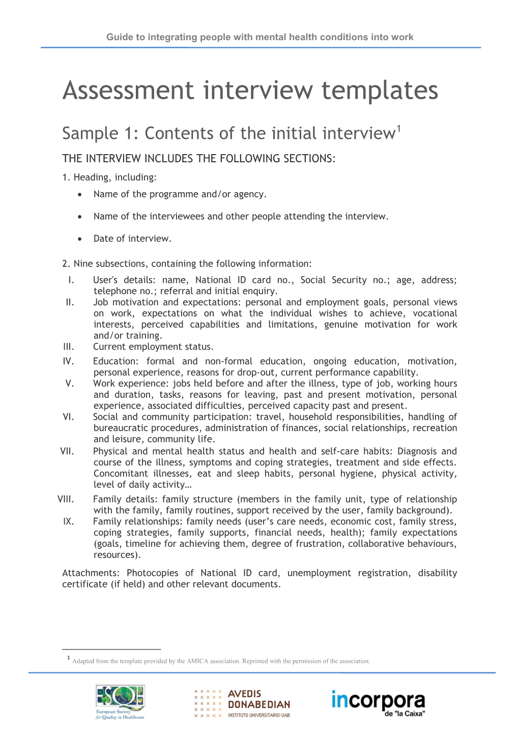 Sample 1: Contents of the Initial Interview 1