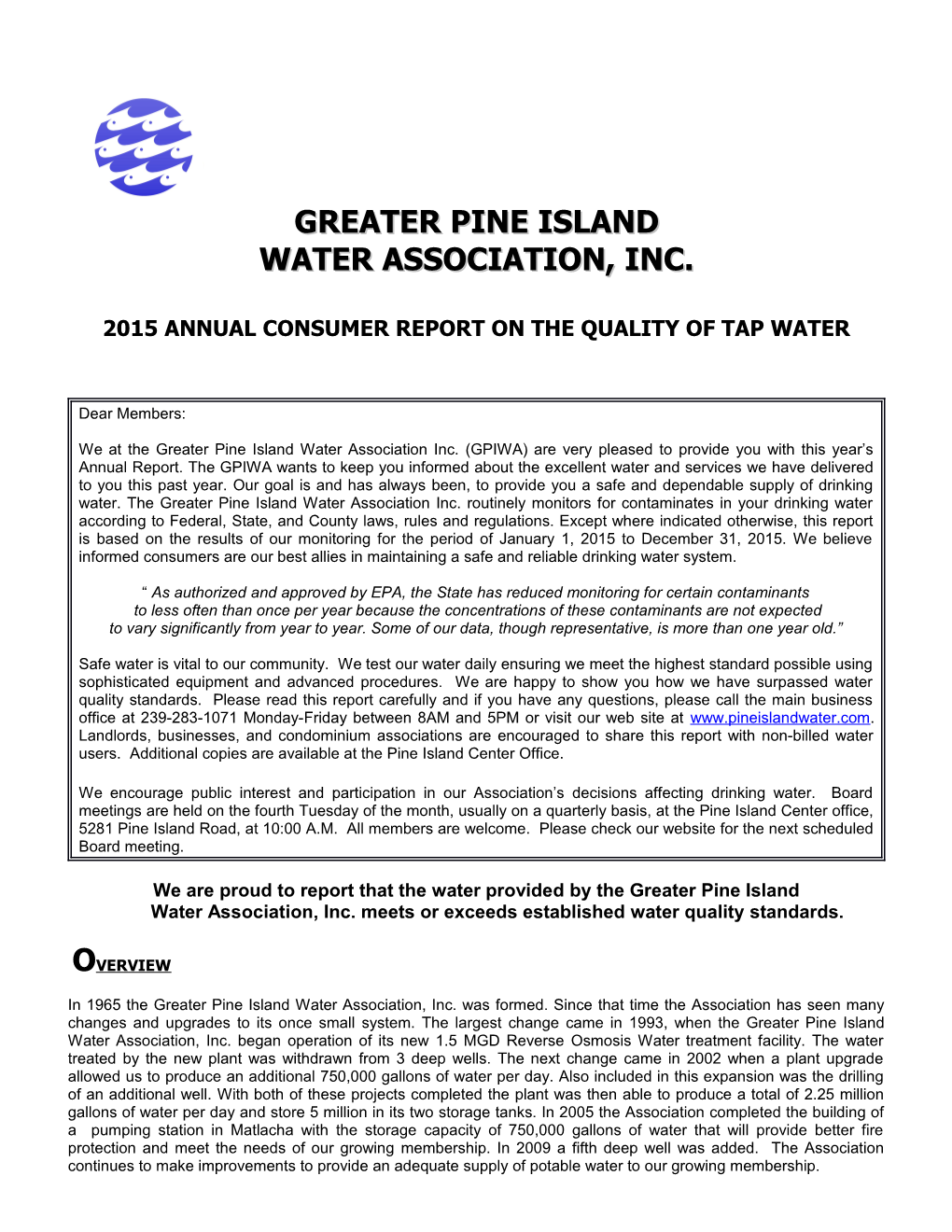Greater Pine Island Water Association, Inc