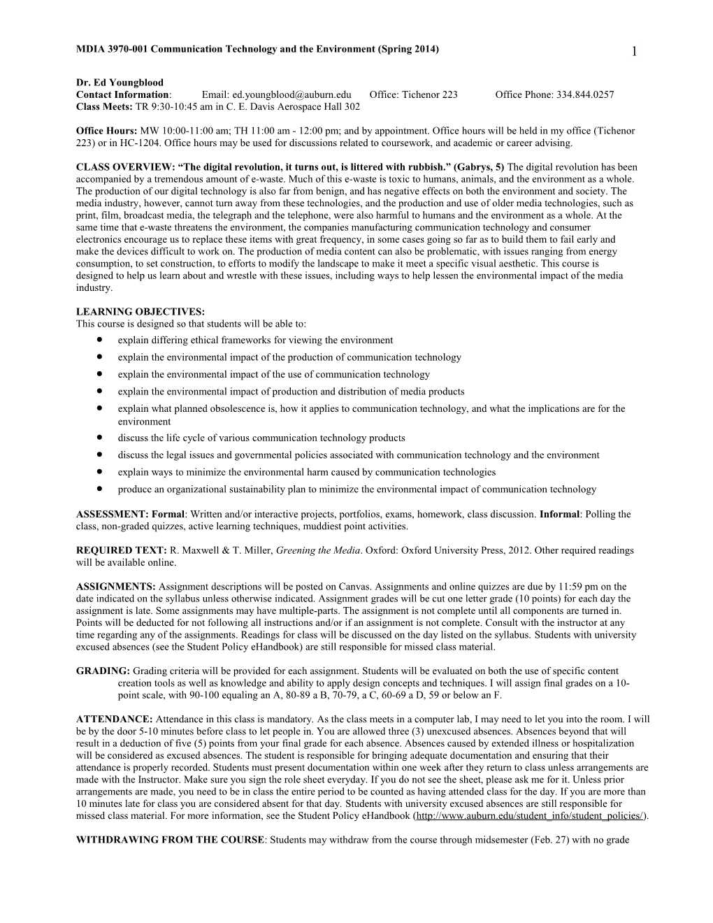 MDIA 3970-001Communication Technology and the Environment (Spring 2014)