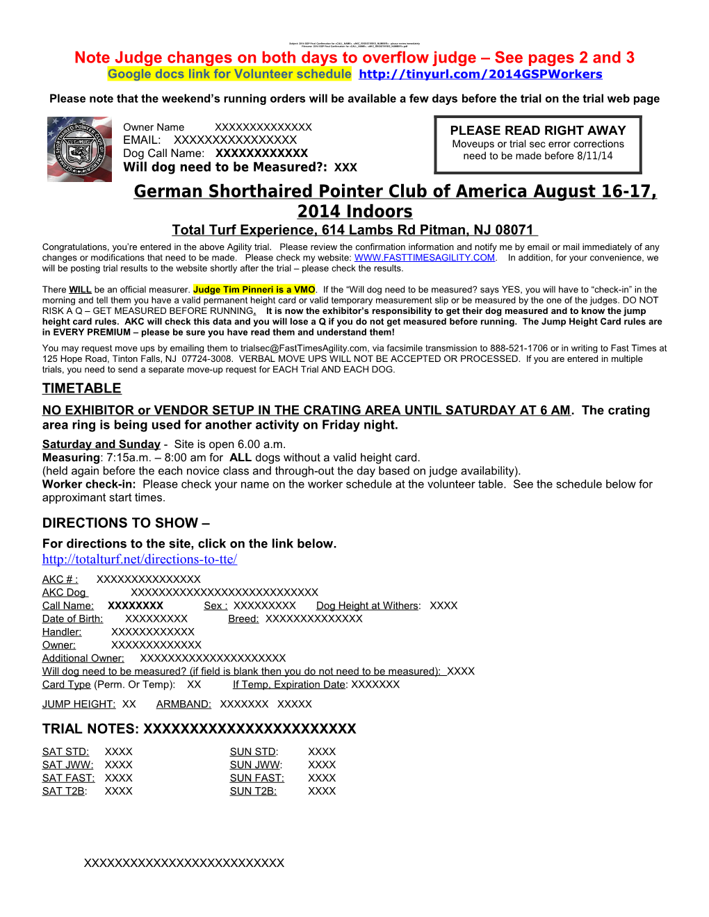 Filename: 2014 GSP Final Confirmation for CALL NAME , AKC REGISTERED NUMBER .Pdf