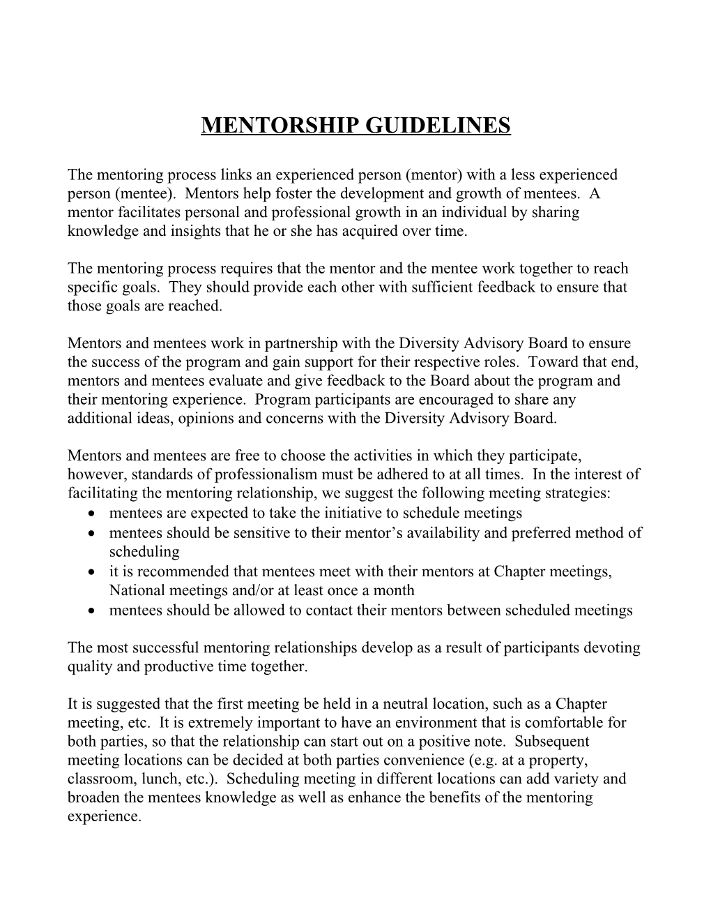 Mentorship Guidelines