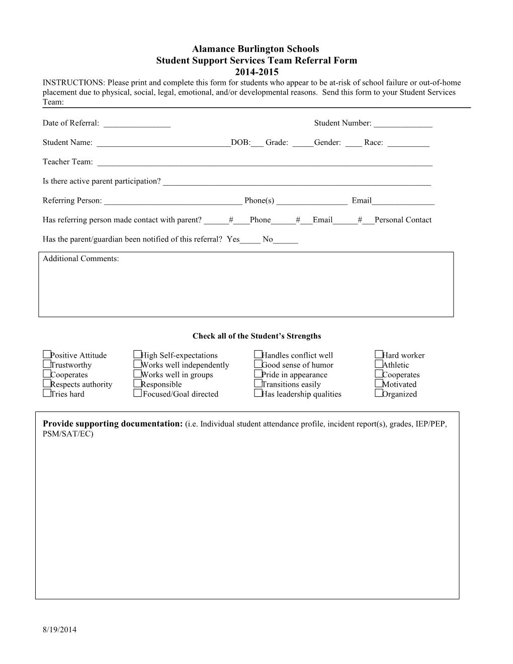 Student Support Services Team Referral Form