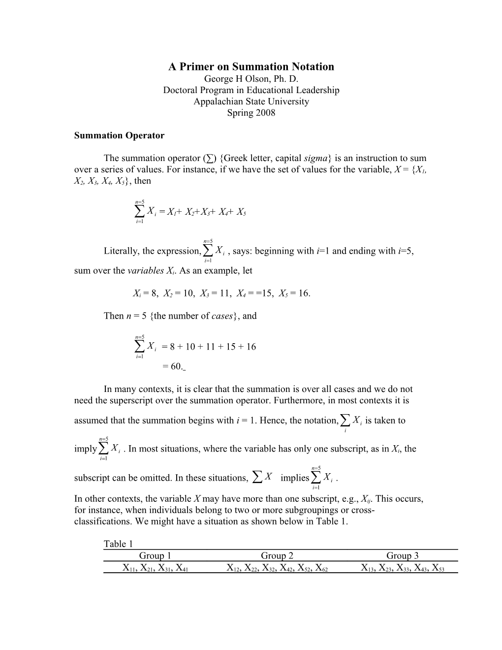 A Primer on Summation Notation