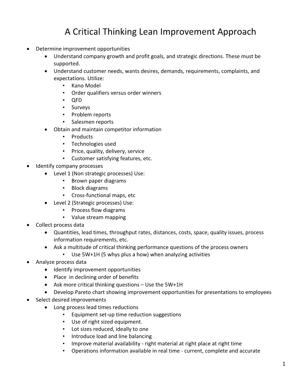 A Critical Thinking Lean Improvement Approach