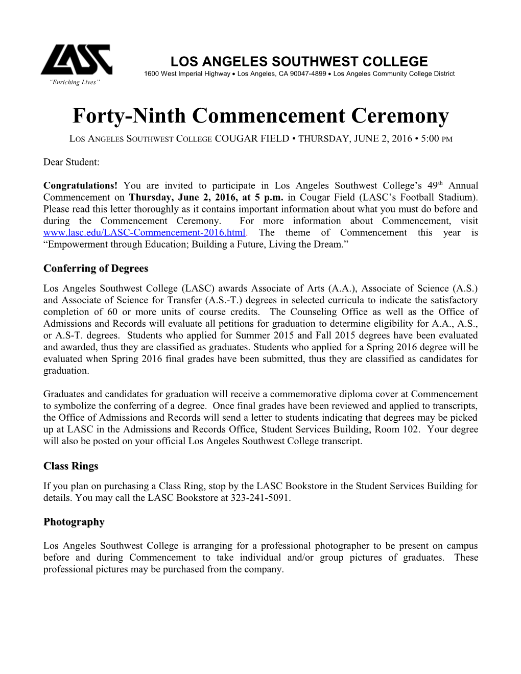 Forty-Ninth Commencement Ceremony