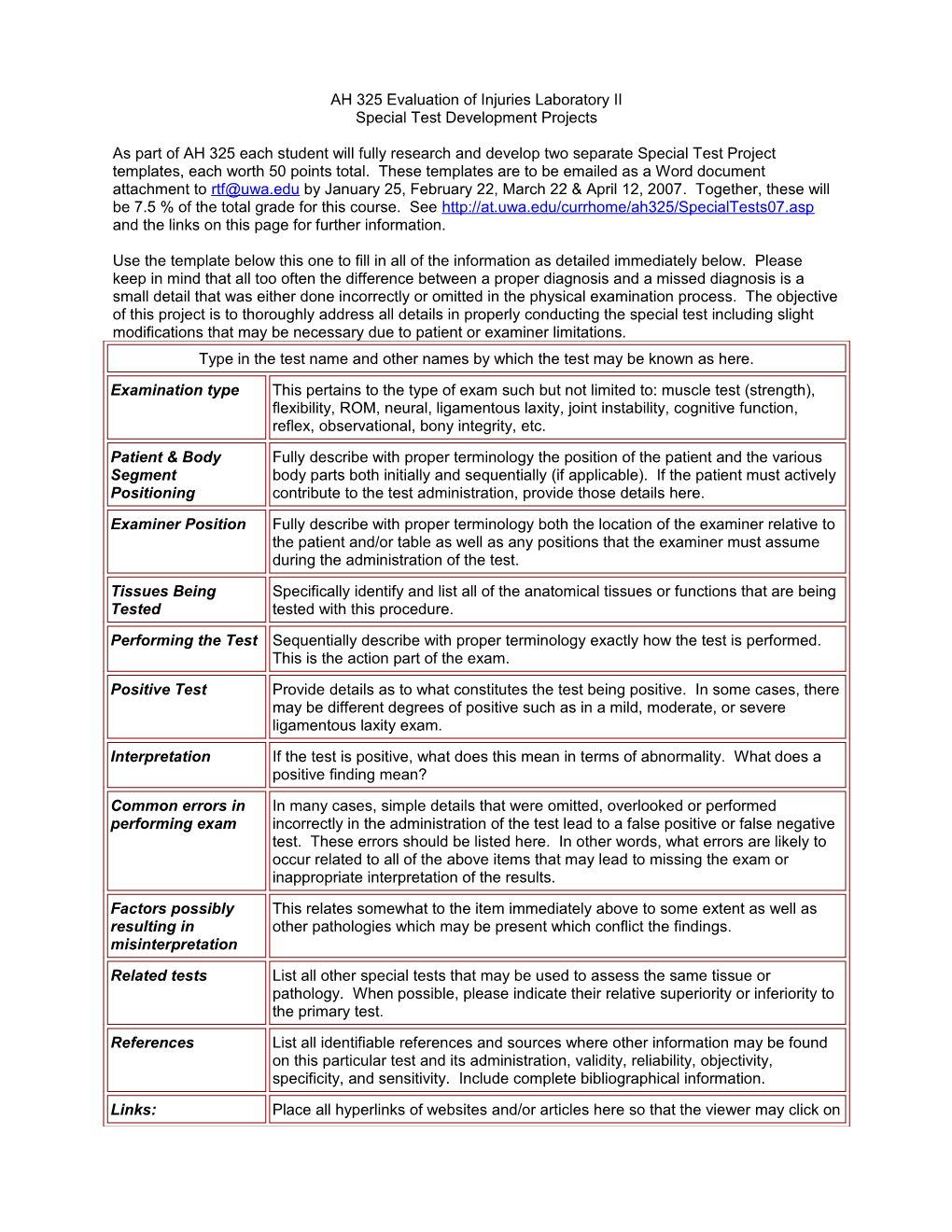 AH 325 Evaluation of Injuries Laboratory II