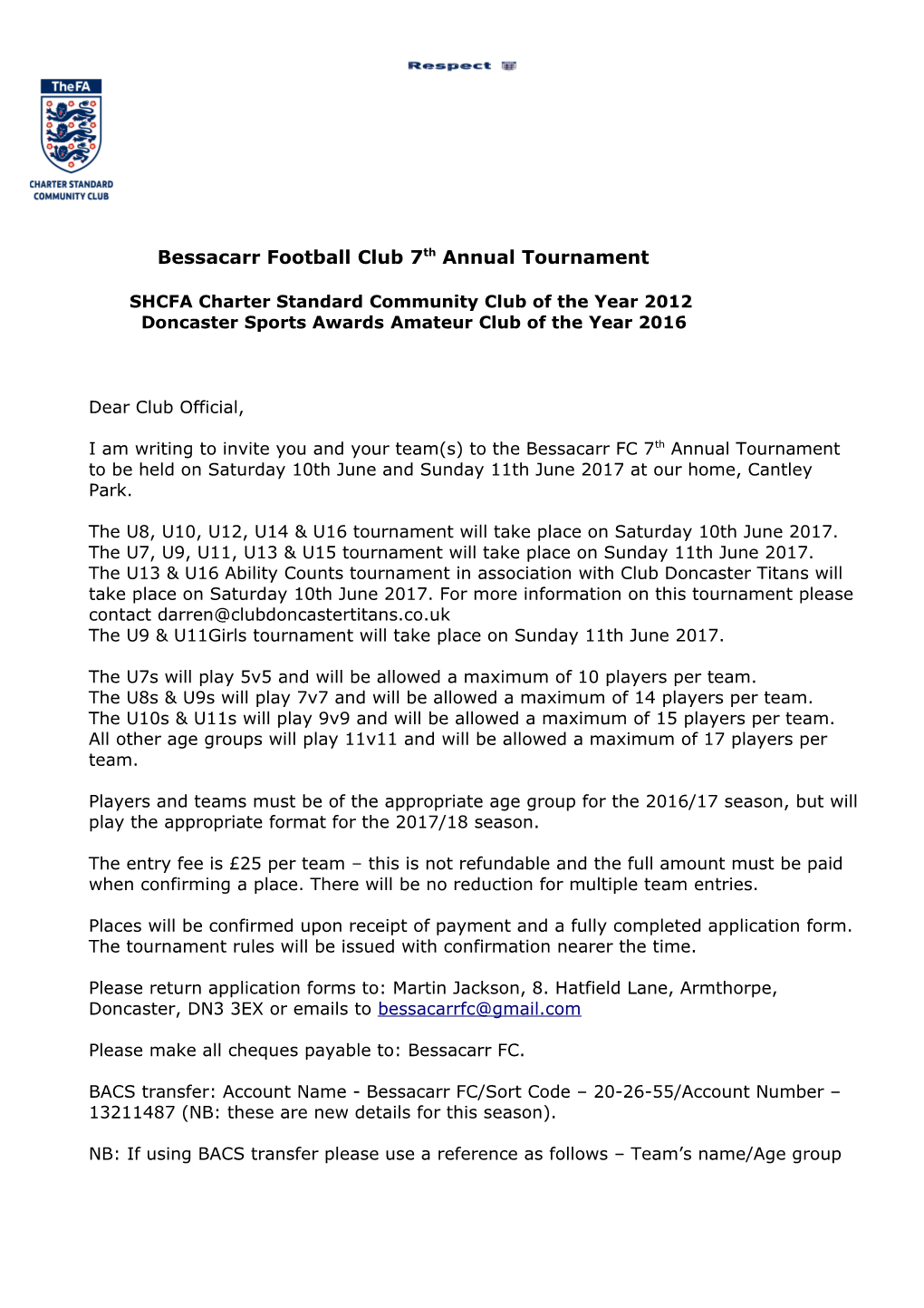 Bessacarr Football Club7th Annual Tournament