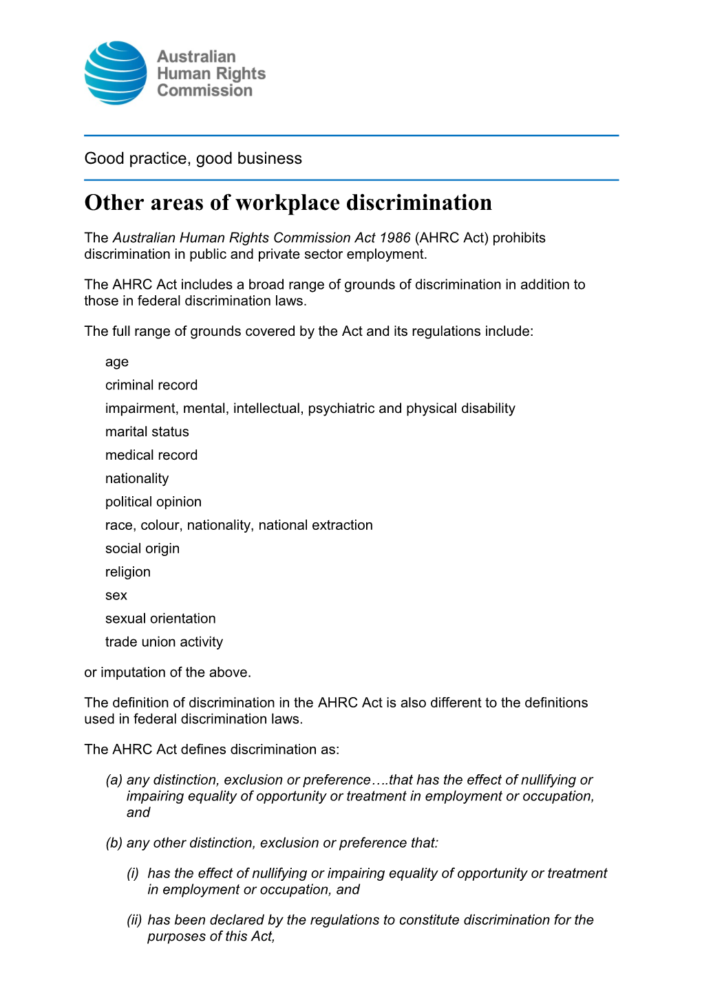 Other Areas of Workplace Discrimination