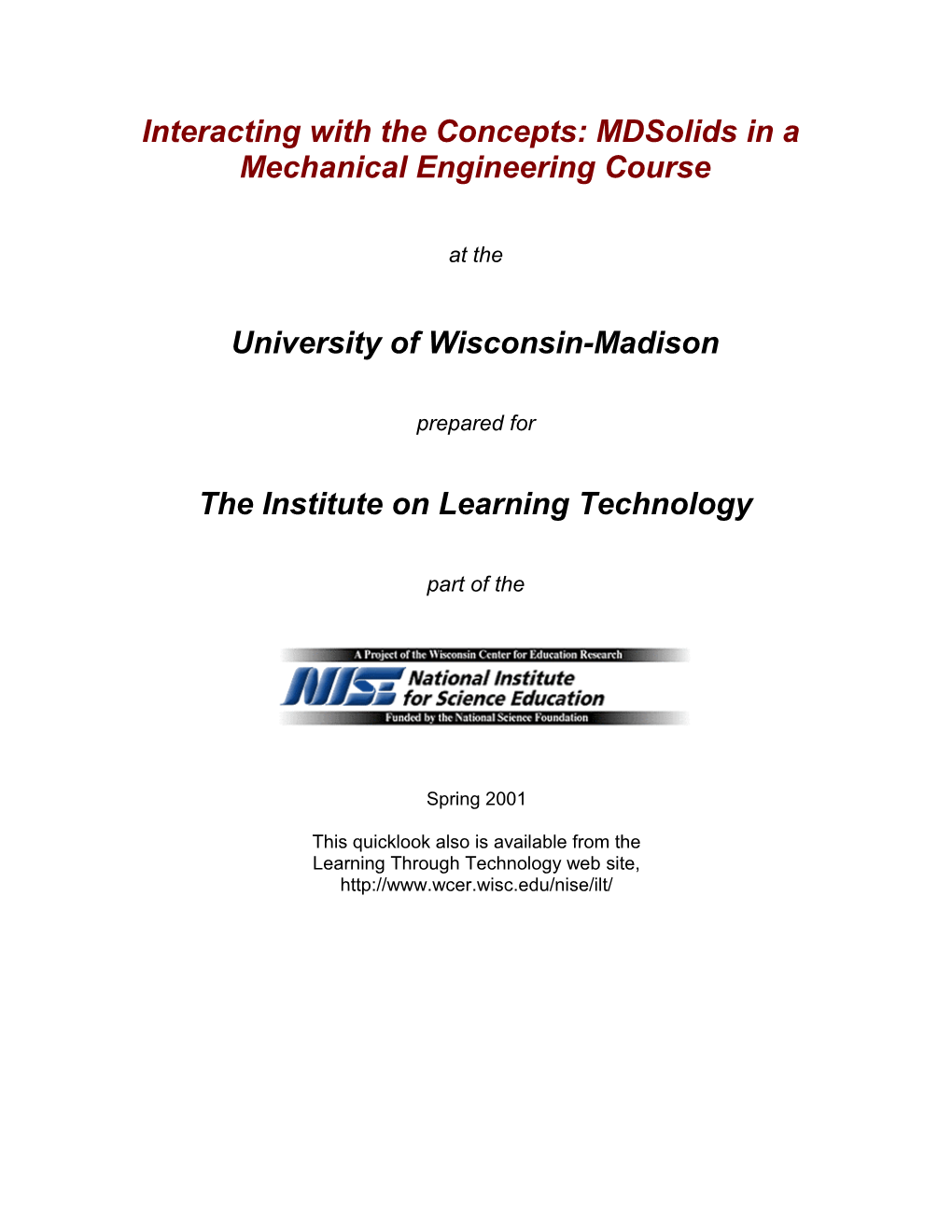 Interacting with the Concepts: Mdsolids in a Mechanical Engineering Course