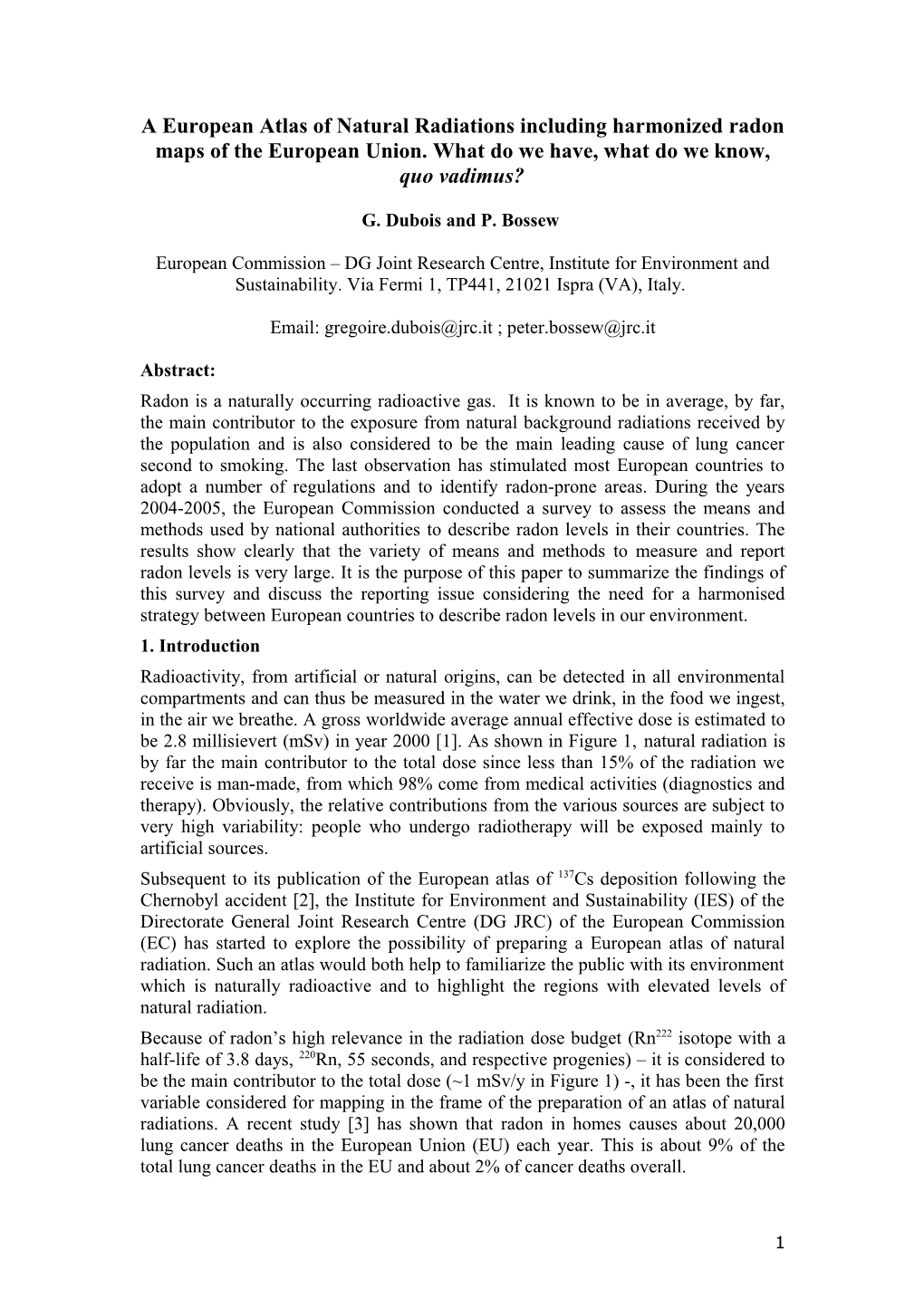 A European Atlas of Natural Radiations Including Harmonized Radon Maps of the European