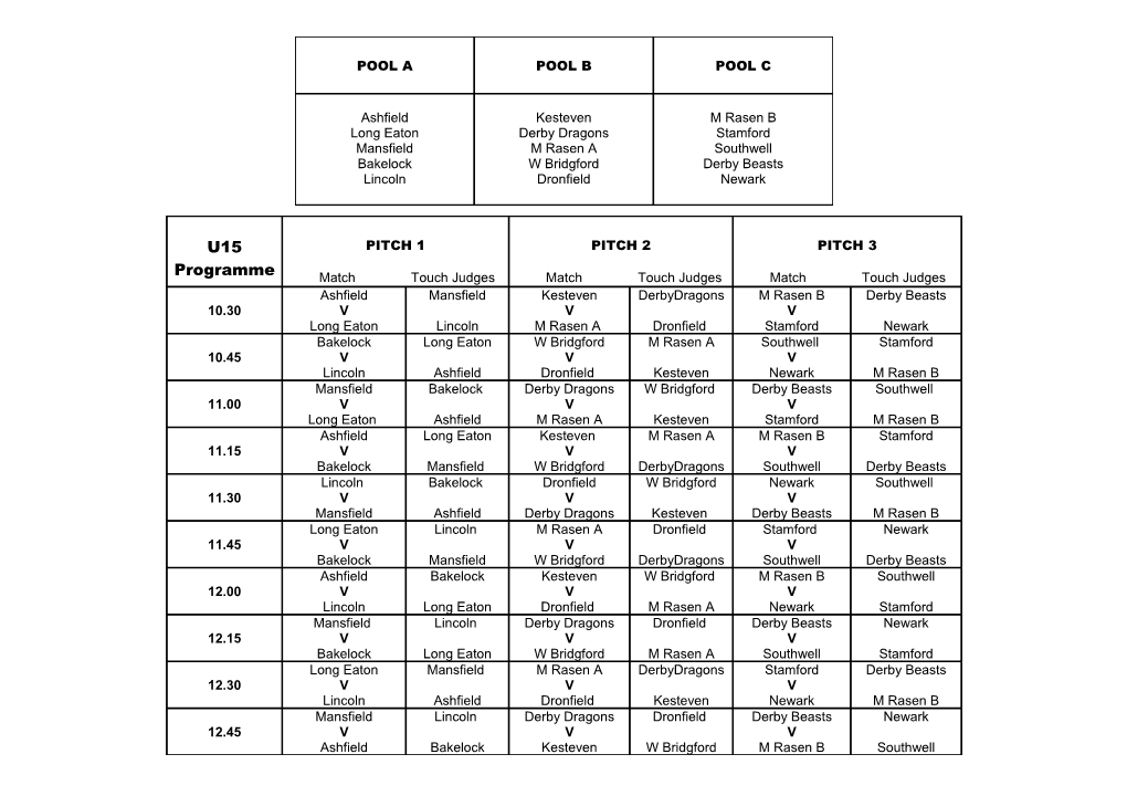 Semi Finals & Finals Timetable