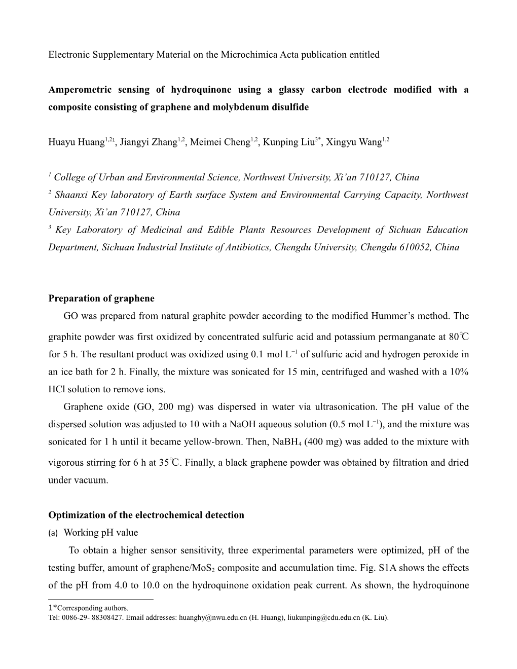 Electronic Supporting Material on the Microchimica Acta Publication Entitled