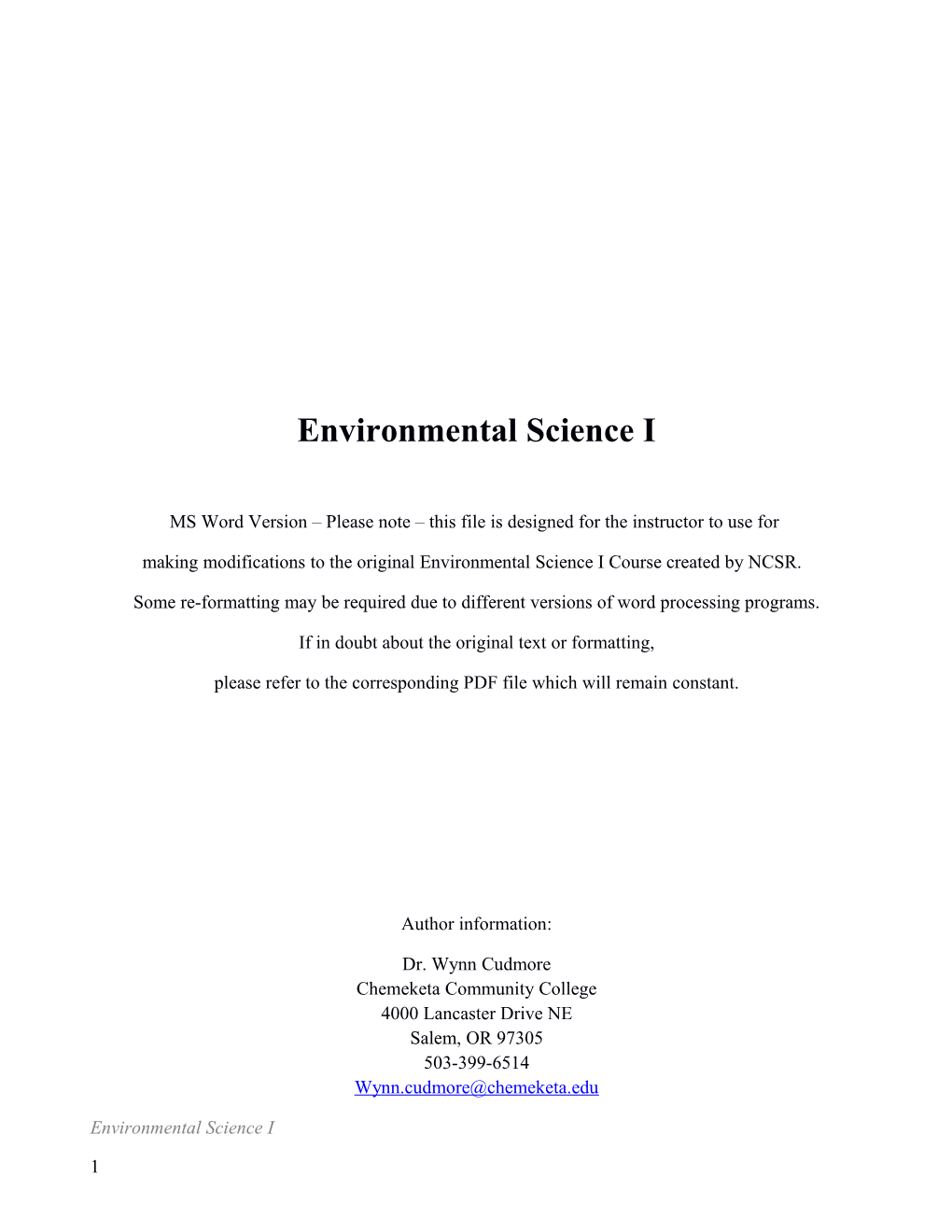 Environmental Science I