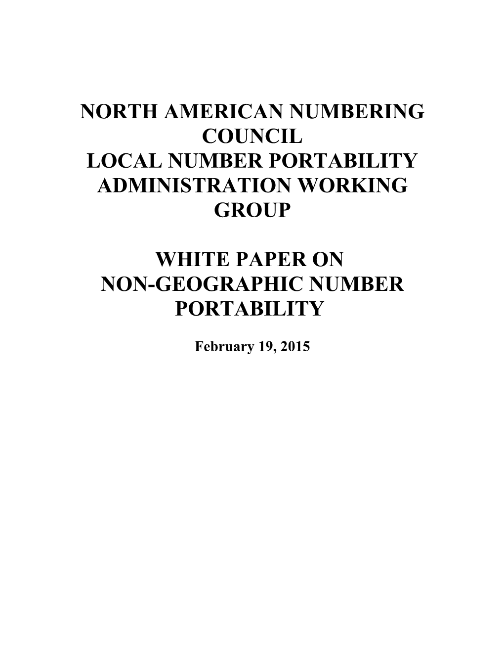 Lnpa Wg Non-Geographic Number Portablity