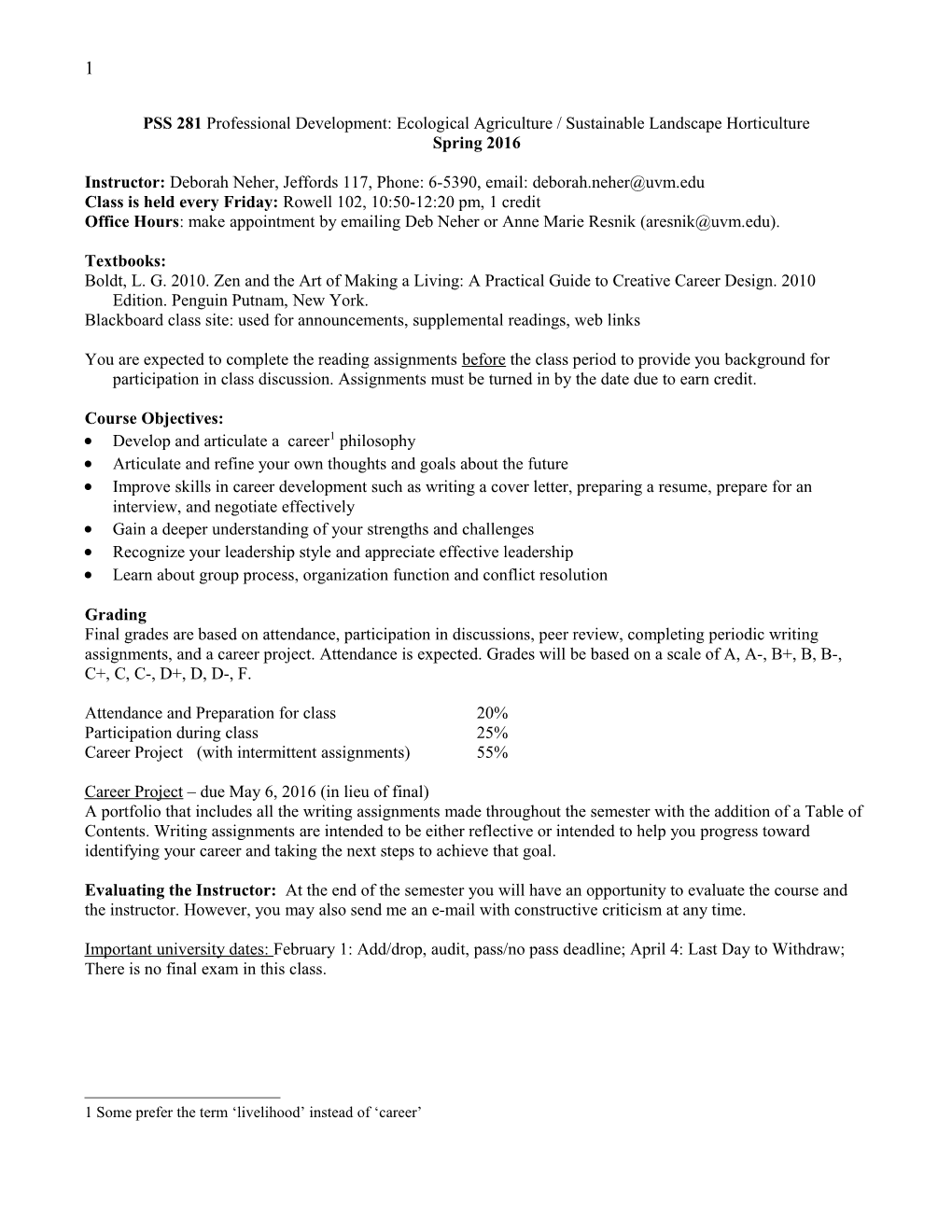 PSS 301 Plant Science Colloquium - Syllabus