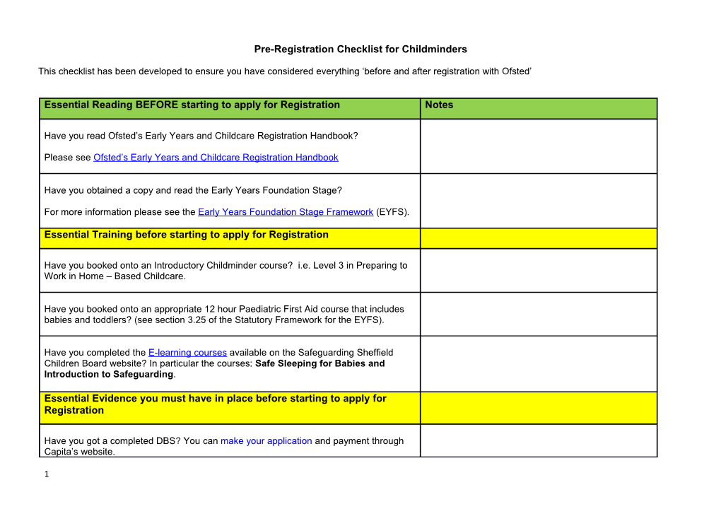 Pre-Registration Checklist Forchildminders